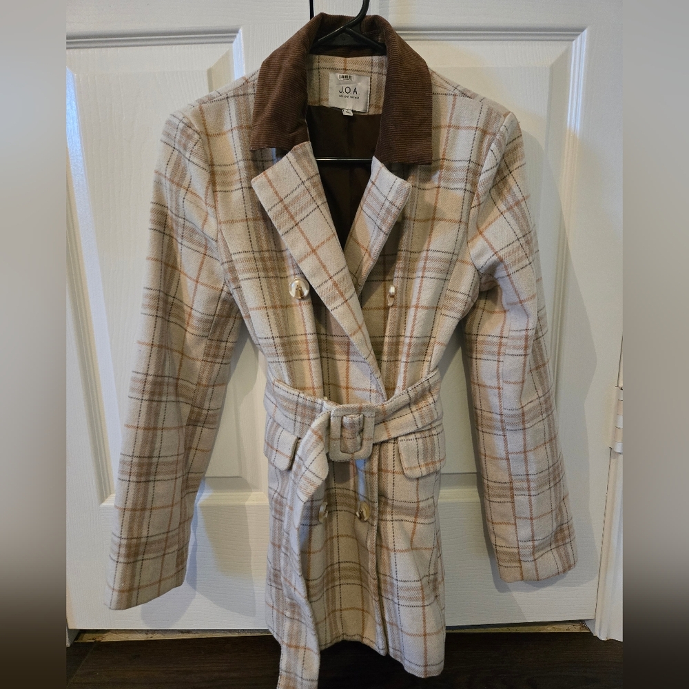 J.O.A Plaid and Corduroy Belted Jacket